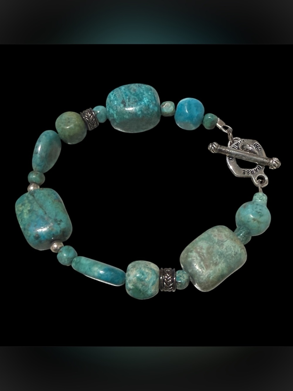 Vintage Barse Natural Turquoise Nugget Southwestern Boho Signed Toggle Bracelet